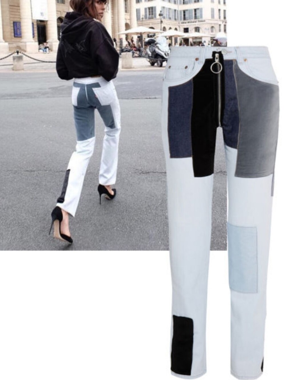 Off White × Levi's Patchwork Velvet Straight Leg Jeans